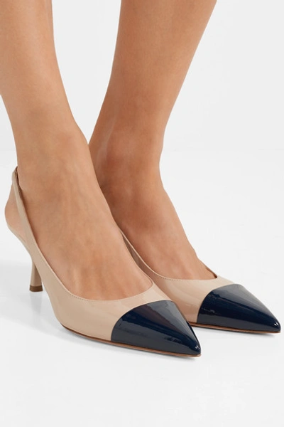 Shop Prada 65 Two-tone Patent-leather Slingback Pumps In Neutral