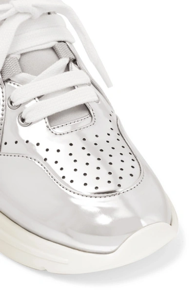 Shop Miu Miu Mirrored-leather And Neoprene Sneakers In Silver