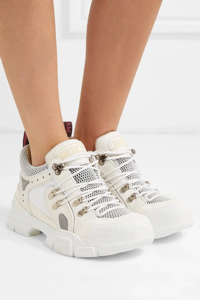 Shop Gucci Flashtrek Logo-embossed Leather, Suede And Mesh Sneakers In White