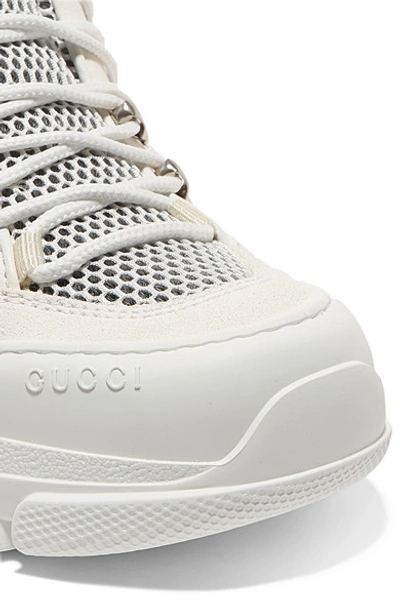Shop Gucci Flashtrek Logo-embossed Leather, Suede And Mesh Sneakers In White