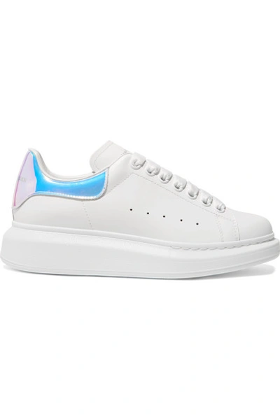 Shop Alexander Mcqueen Iridescent-trimmed Leather Exaggerated-sole Sneakers In White