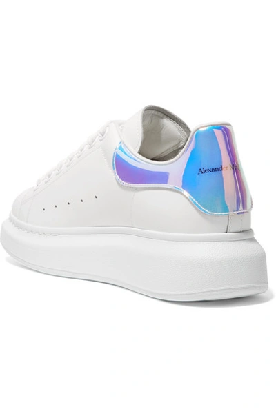 Shop Alexander Mcqueen Iridescent-trimmed Leather Exaggerated-sole Sneakers In White