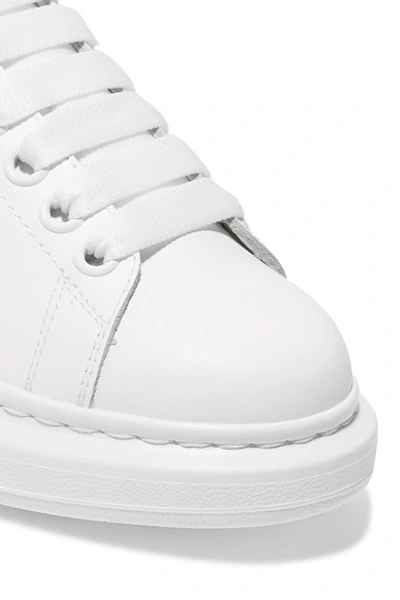 Shop Alexander Mcqueen Iridescent-trimmed Leather Exaggerated-sole Sneakers In White