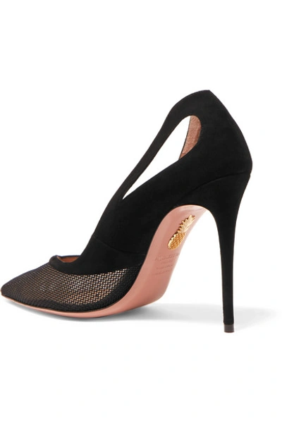 Shop Aquazzura Shiva 105 Cutout Mesh And Suede Pumps In Black