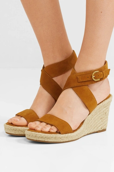 Shop Stuart Weitzman Lexia Suede Espadrille Wedge Sandals In Brown