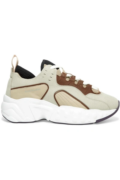 Shop Acne Studios Manhattan Leather, Suede And Mesh Sneakers In Beige