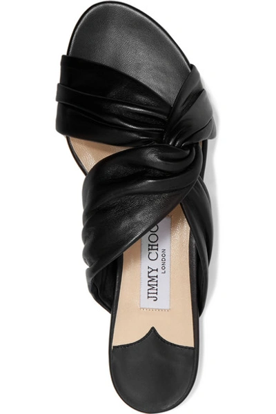 Shop Jimmy Choo Leila Knotted Leather Slides In Black
