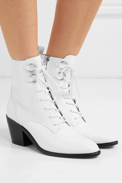 Shop Diane Von Furstenberg Dakota Lace-up Leather Ankle Boots In White