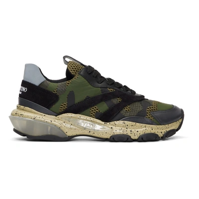 Shop Valentino Green And Black  Garavani Bounce Sneakers In Y41 Camo