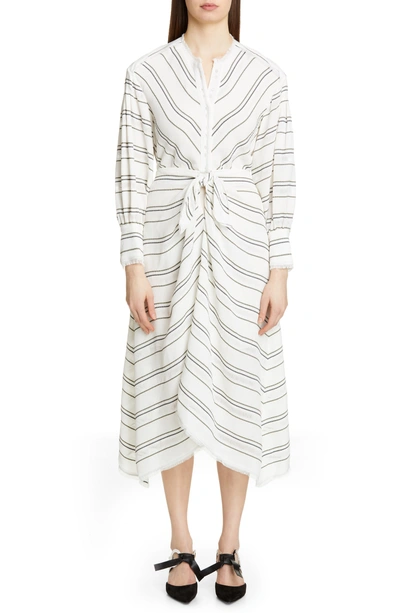 Shop Proenza Schouler Tie Front Stripe Crepe Dress In 00100 White