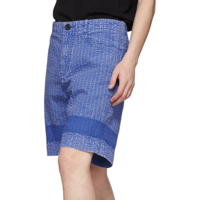 Shop Craig Green Blue Acid Wash Line Stitch Shorts
