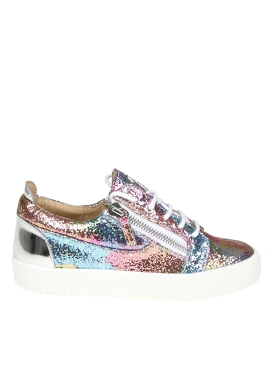 Shop Giuseppe Zanotti Sneakers  Fabric Glittery Multicolor