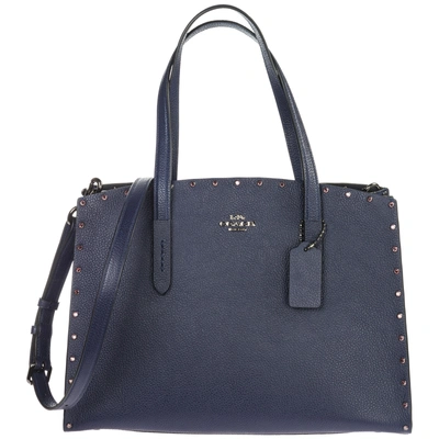 Shop Coach Women's Leather Handbag Shopping Bag Purse Charlie In Blue
