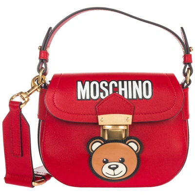 Shop Moschino Women's Leather Cross-body Messenger Shoulder Bag Teddy In Red