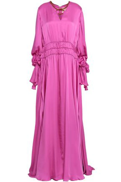 Shop Roksanda Woman Ansari Ruched Silk-satin Maxi Dress Magenta