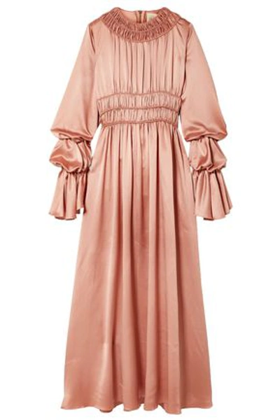 Shop Roksanda Zoya Ruched Silk-satin Maxi Dress In Antique Rose