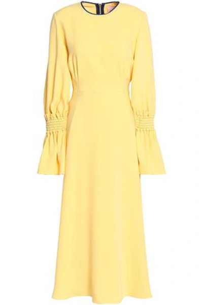 Shop Roksanda Woman Shirred Silk Midi Dress Pastel Yellow