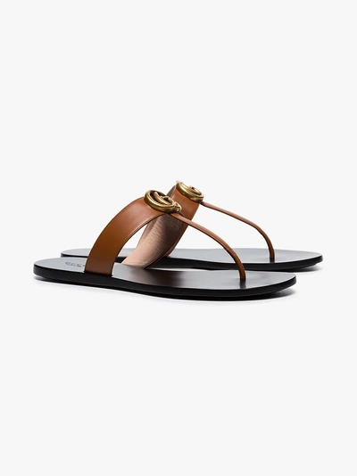Shop Gucci Brown Gg Marmont 110 Leather Sandals In Bright Cuir