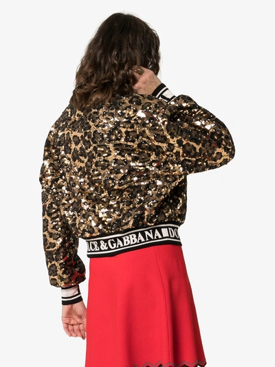 Shop Dolce & Gabbana Sequin Embellished Leopard Print Bomber Jacket In S0905 Gold/black