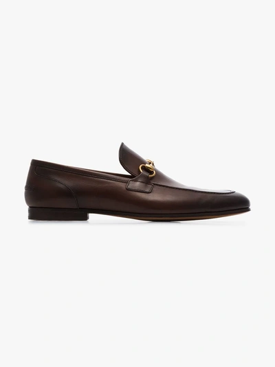 Shop Gucci Brown Jordan Buckle Embellished Leather Loafers In 2024 Brown