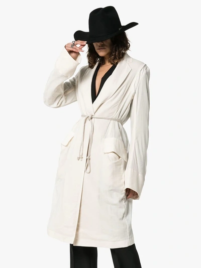Shop Ann Demeulemeester Loose Fit Tie Waist Mid-length Trench Coat In Neutrals