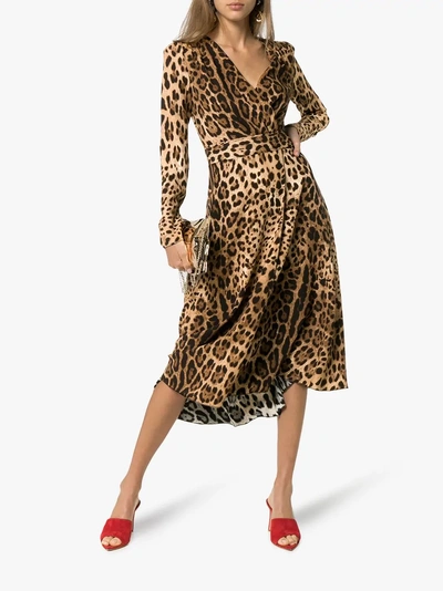 Shop Dolce & Gabbana Leopard Print Flared Dress In Hy13m Brown Animal
