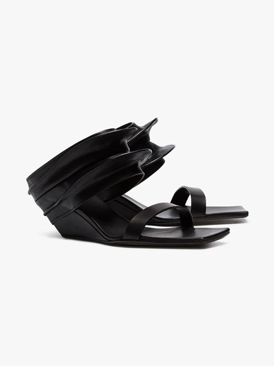 Shop Rick Owens Black 100 Strappy Wedge Mule Leather Sandals In 99 Black