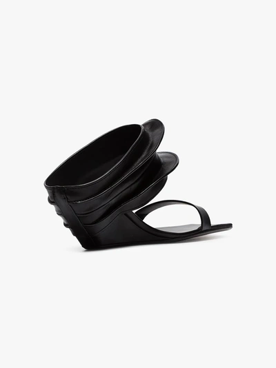 Shop Rick Owens Black 100 Strappy Wedge Mule Leather Sandals In 99 Black