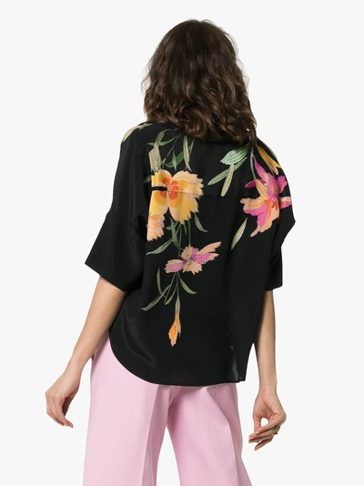 Shop Etro Floral Print Silk Shirt In Black