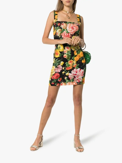 Shop Dolce & Gabbana Cady Floral Print Sleeveless Mini Dress In Hnt41 Multicoloured