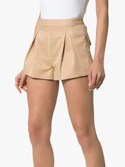 Shop Off-white Check Print Tailored Cotton Blend Shorts In Neutrals