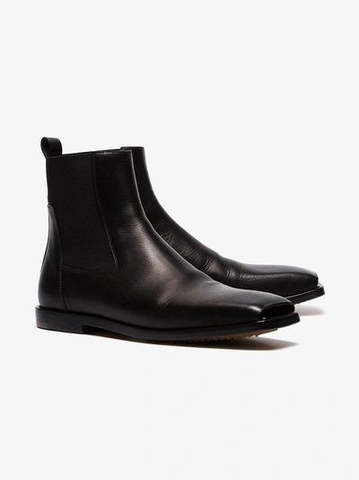 Shop Rick Owens Black Square Toe Leather Ankle Boots In 09 Black