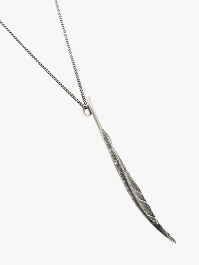 Shop Saint Laurent Brass Feather Pendant Necklace In Silver