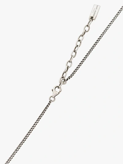 Shop Saint Laurent Brass Feather Pendant Necklace In Silver