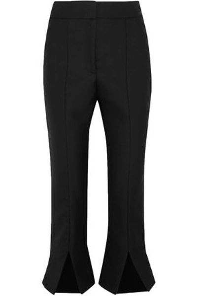 Shop Jacquemus Le Corsaire Fendu Wool And Cotton-blend Kick-flare Pants In Black