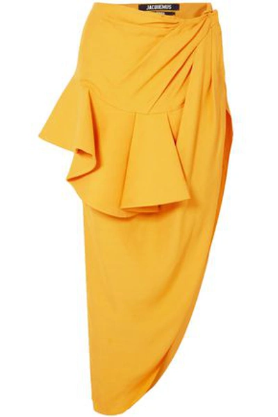 Shop Jacquemus Woman La Jupe Sol Asymmetric Ruffled Canvas Maxi Skirt Marigold