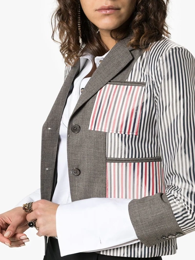 Shop Thom Browne Striped Patchwork Effect Blazer Jacket In 035 Grey