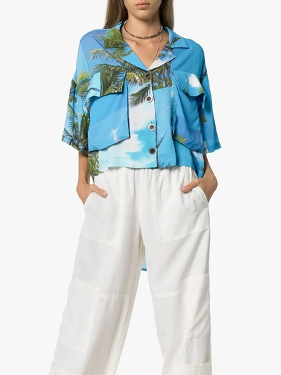 Shop Natasha Zinko Hawaiian Print Dip Hem Shirt In Blue