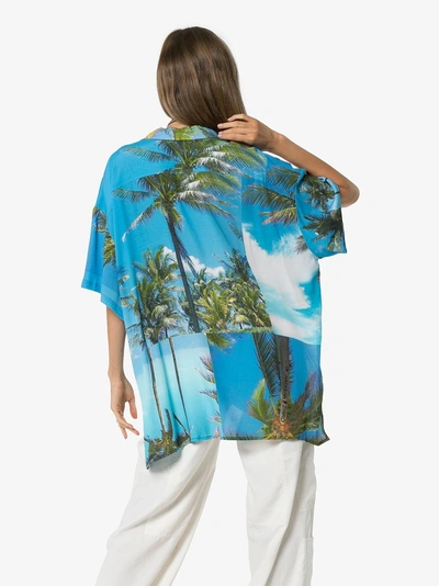 Shop Natasha Zinko Hawaiian Print Dip Hem Shirt In Blue
