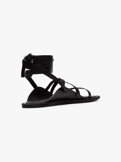 Shop Ann Demeulemeester Black Lace-up Leather Sandals In 099 Black