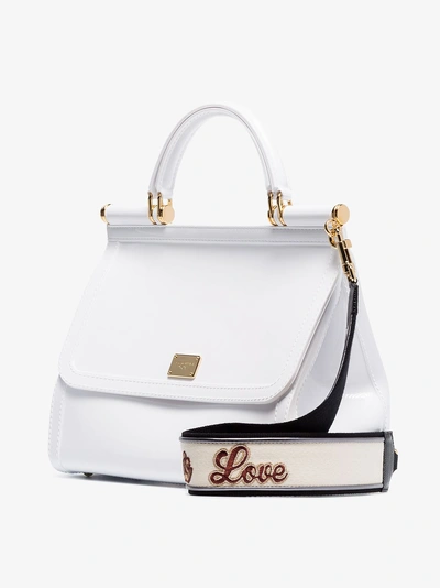 Shop Dolce & Gabbana 'sicily' Schultertasche Mit Love Is Love-riemen In 80001 White