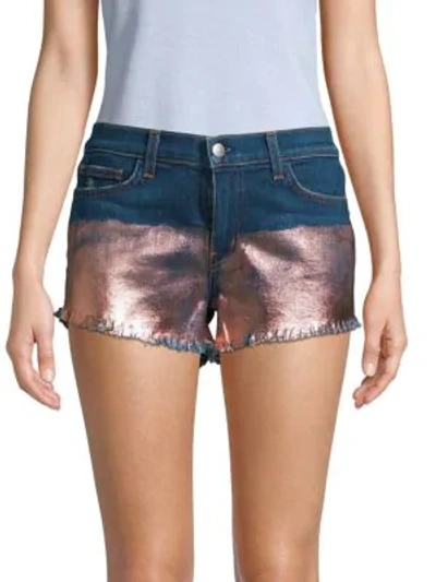 Shop L Agence Zoe Perfect-fit Metallic-front Shorts In Blue