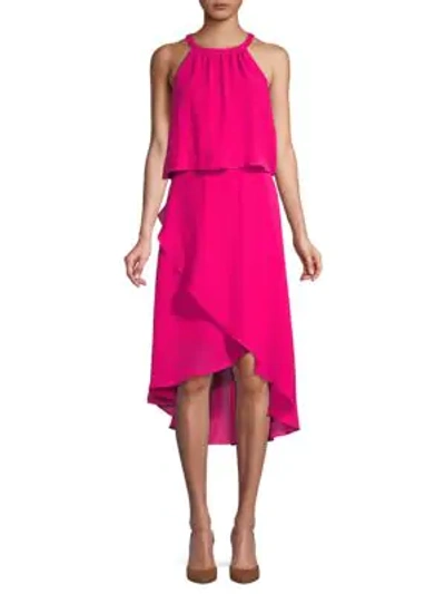 Shop Saks Fifth Avenue Asymmetrical Popover Midi Dress In Passion Pink