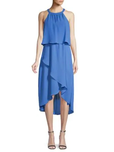 Shop Saks Fifth Avenue Asymmetrical Popover Midi Dress In Steel Blue