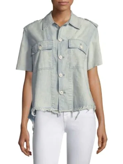 Shop Amo Army Chambray Button-front Shirt In Splash
