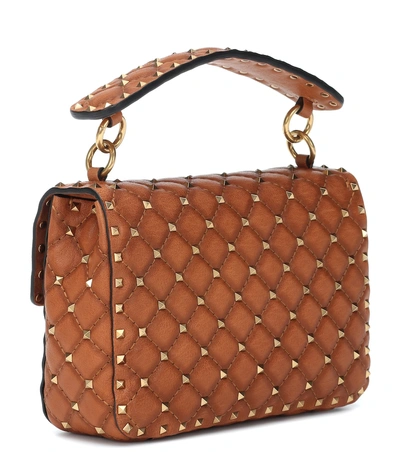 Shop Valentino Rockstud Spike Medium Leather Shoulder Bag In Brown