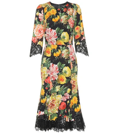 Shop Dolce & Gabbana Lace-trimmed Floral Dress In Multicoloured