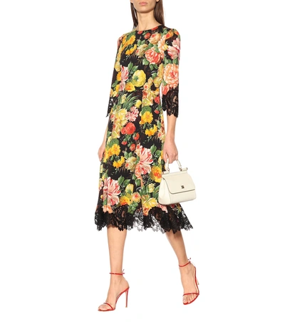Shop Dolce & Gabbana Lace-trimmed Floral Dress In Multicoloured