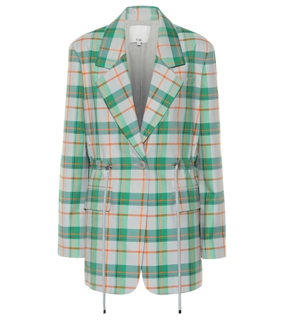 Shop Tibi Plaid Cotton-blend Blazer In Green