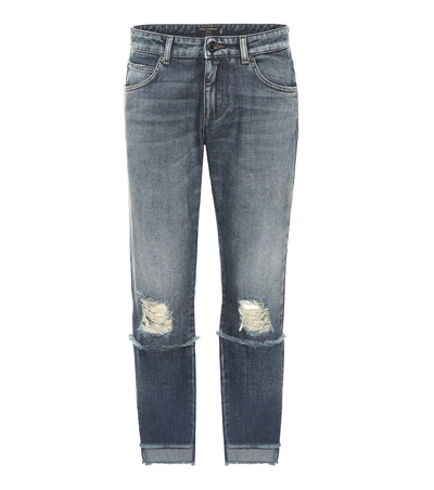 Shop Dolce & Gabbana Distressed Mid-rise Cropped Jeans In Blue